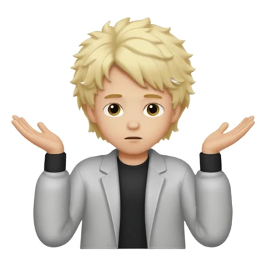 boy with fluffy blonde hair doing idk shrug sticker