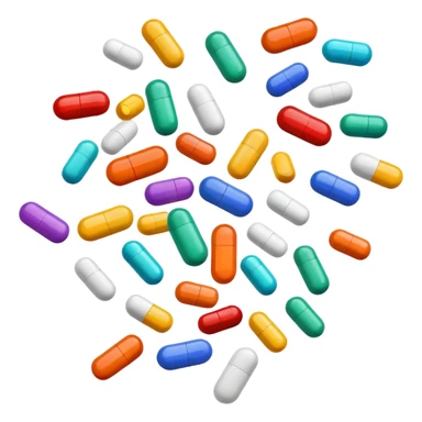 Medicine pills and capsules floating or flying in the air sticker
