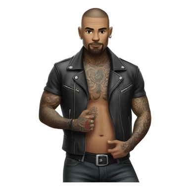 3d photo Realistic handsome tattooed man's biker leathers  sticker
