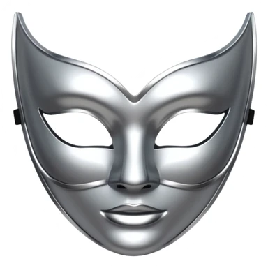 A sleek masquerade mask emoji made of polished silver chrome, smooth sensual curves, reflective metallic surface, mysterious sexy luxury vibe, minimal iOS emoji style, centered, clean white background sticker