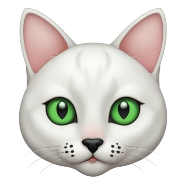 Haz una gata de ojos verdes la cara blanca con mancha negra en las orejas que agarra parte de la frente del lado der pero del iz va desde el ojo hasta la oreja la mancha, tiene la nariz negra en forma de corazón y todo lo que sobra de la cara, barbilla la nariz arriba y el lado de bigotes es blanca sticker