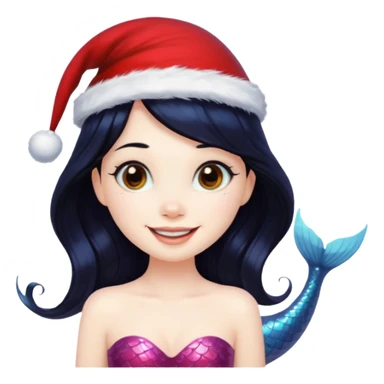 black haired mermaid with christmass hat sticker