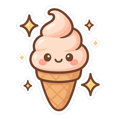 Sparkling Q-version sticker ice cream cone, cute and exaggerated sticker