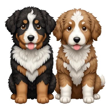 2 dogs: one light brown Aussie doodle, one Bernedoodle all black with white eyebrows some white markings, no brown coloring. Both same size. sticker