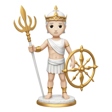 a greek white marble statue holding a marble trident. entirely make of marble. only white color no other color sticker
