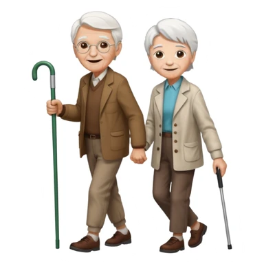 Old person with a cane and a young person walking  sticker