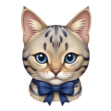 light grey bengal cat with navy blue bow sticker
