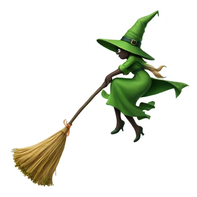 green witch facing right flying on a broom throwing candy. sticker