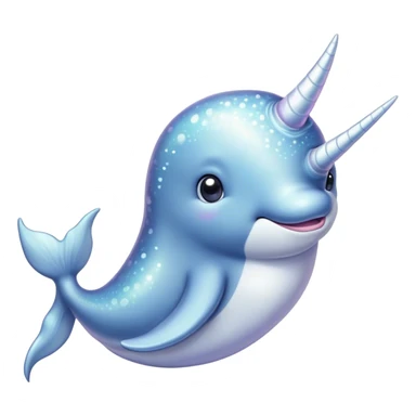 Cinematic Cute Cute Narwhal Portrait Emoji, Head tilted playfully and inquisitively, featuring a charming, sleek body with softly iridescent skin, a prominently spiraled tusk and large, twinkling eyes full of gentle wonder, Simplified yet irresistibly adorable features, highly detailed, glowing with a warm, inviting ocean glow, high shine, affectionate and lively, stylized with a touch of magical sea whimsy, soft glowing outline, capturing the essence of a mischievous yet endearing cute narwhal that seems as if it could frolic out of the screen into your heart! sticker