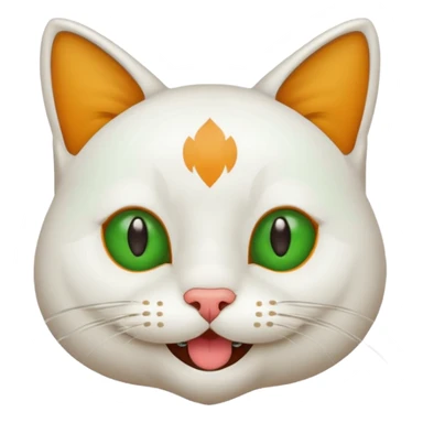 Realizar emoticonon de gato blanco con tonos gris claro solo carita sonriendo muy feliz ojos grandes de color verde con amarillos y bigotes largos  sticker