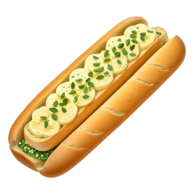 Garlic bread baguette with the first slice visible with butter and herbs sprinkled on it sticker