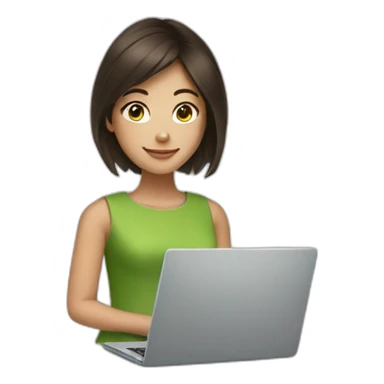 brunette girl with matcha and laptop sticker
