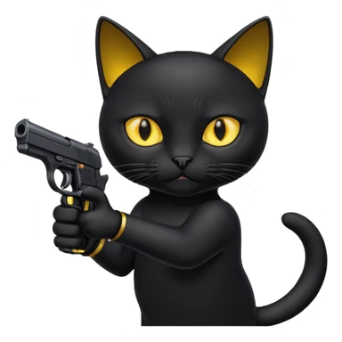 black cat pointing a gun at the screen sticker