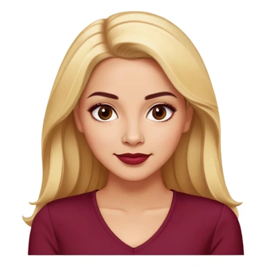 Puerto Rican actress Linette Torres with warm light skin, attractive elegant features, expressive eyes, well-defined eyebrows, straight nose, friendly smile, long blonde hair, wearing a fashionable burgundy top sticker