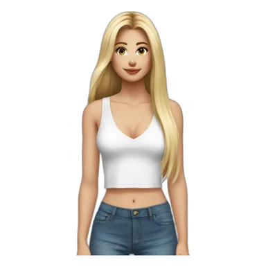 hyperrealistic caucasian blonde, long straight hair, white deep v-neck crop tanktop sticker