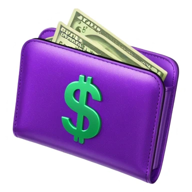 glitter purple wallet $ green symbol sticker