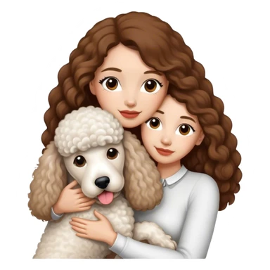 White standard poodle and long hair brown skin woman hug sticker