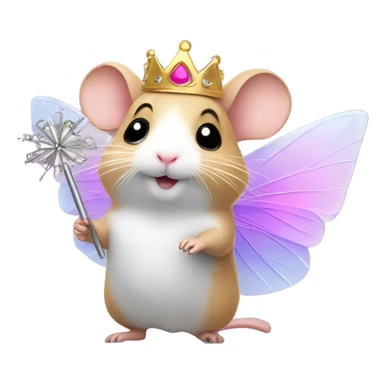 A hamster wearing fairy wings and a tutu holding a magic wand with a princess tiara  sticker