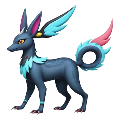 Colorful scaly flurry bioluminescent dark gloomy ghoulish spooky dull dusky translucent neon edgy cool dark edgy Latias-Sergal-Vernid-Anubis-Umbreon-Sylveon-Bastet-Fakémon-hybrid-fusion-creature, full body sticker