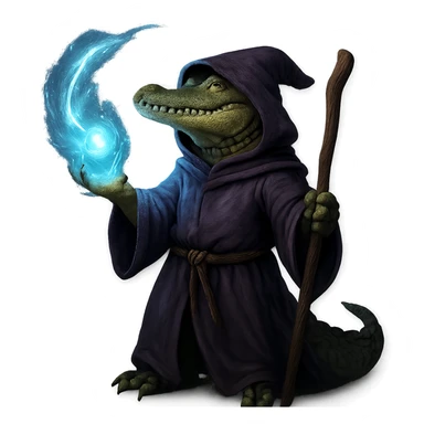 alligator wizard casting a spell, glowing effects, fantasy sticker