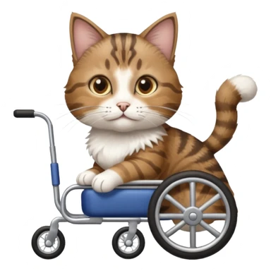 disabled brown tabby and white cat using cat wheelchair sticker