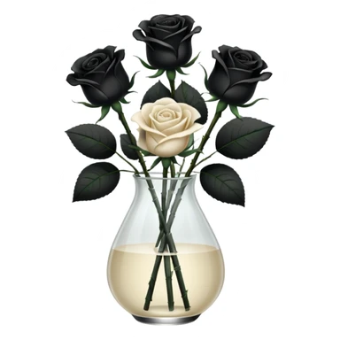 Black and ivory roses in transparent vase sticker