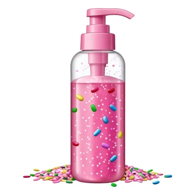 Pink shower gel light pink bottle with sprinkles and confeti on the bottle with a flip cap sticker