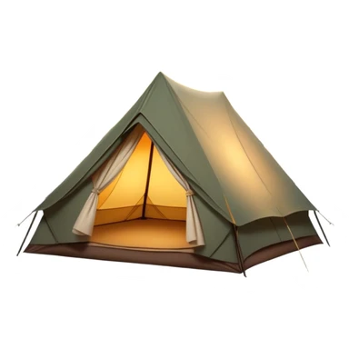 Cinematic Realistic Tent, a sturdy canvas tent nestled among tall trees, warm golden light spilling from inside, gentle folds in the fabric visible, glowing against the cool, dark forest backdrop, evoking a sense of adventure and comfort. sticker
