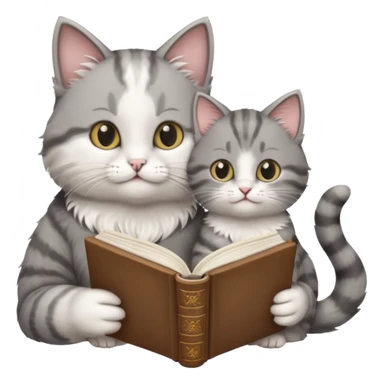 A cute mother cat and kitten reading a book together sticker