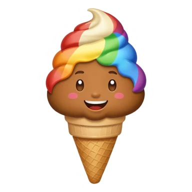 Poop emoji farting rainbows eating ice cream sticker