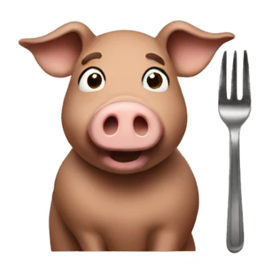a brown pig with a fork sticker