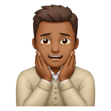 A man holding neck with both hands the hands are crosed and he is like crying smiling and he is angry sticker