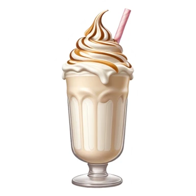 Cinematic Realistic Milkshake Drink Emoji, depicted as a thick, creamy milkshake with a swirl of whipped cream rendered with rich textures and inviting, nostalgic lighting. sticker