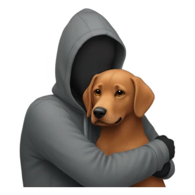 a slender man wear grey hoodie with and have a red beard hugging a black Labrador sticker