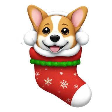 Sleepy corgi in a festive stocking, with its head peeking out, ready for Christmas morning sticker