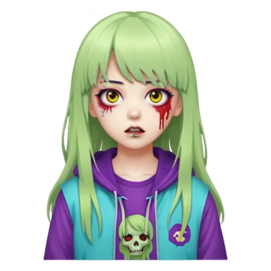  portrait-of-a-zombie-k-pop-idol,-wearing-a-stylish-streetwear-outfit-with-layered-colorful-clothing,-long-hair-with-bangs,-makeup,- sticker