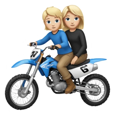 Mom and son blonde hair blue eyes with a rad and cool dirtbike sticker
