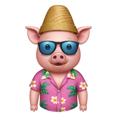 Pig with aloha shirt, birthday hat, sunglasses sticker