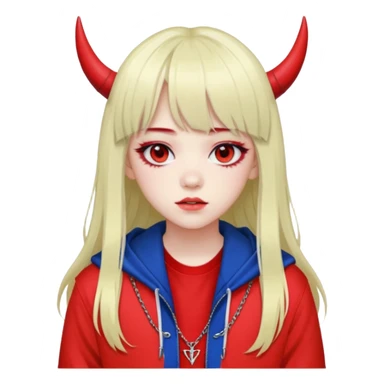  portrait-of-a-devil-k-pop-idol,-wearing-a-stylish-streetwear-outfit-with-layered-colorful-clothing,-long-hair-with-bangs,-makeup,- sticker