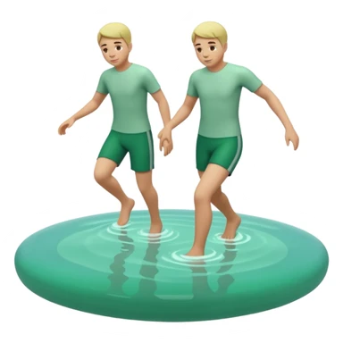 Create a minimalistic 3D emoji-style icon in a modern iPhone-like emoji aesthetic. Glossy rounded 3D surfaces, soft reflections, white background. Theme: Ice bathing in a natural pool. Show a simplified natural pool with green-tinted water and a stylized neutral figure stepping into the cold water. sticker