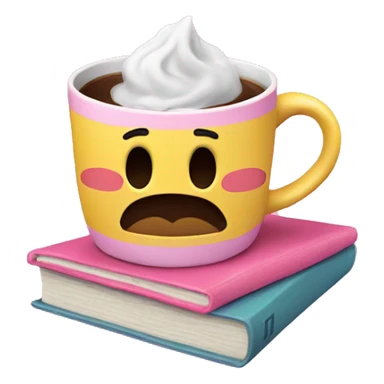 a coffee mug is standing on a pink book sticker