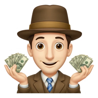Jewish man with a big nose having his hands clenched together while smiling when he sees money , add the side curls and the funny hat , add the side curls please c sticker