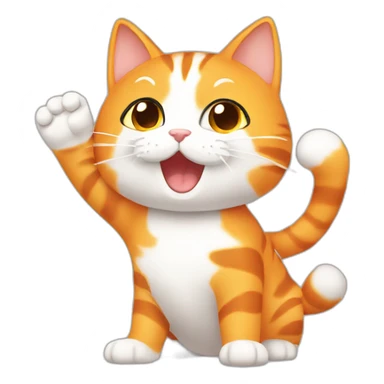 cute orange with white in face anime cat waving sticker