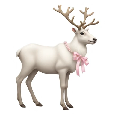 white realistic reindeer full body decorated with pale pink ribbon sticker