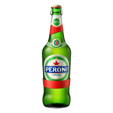 Glass bottle Peroni with red marketing tape sticker