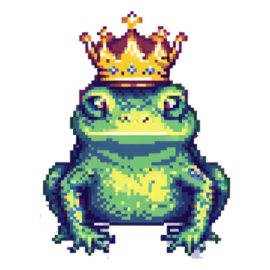 pixel art crowned frog, simple and cute sticker