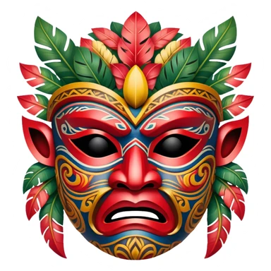 A traditional Hawaiian warrior mask with intricate carvings and bright colors, symbolizing strength and honor. sticker