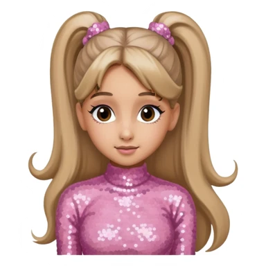 Ariana Grande with long dark blonde ponytail hair, light pink sequin outfit sticker