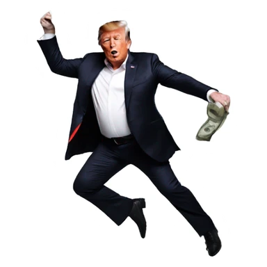 Elon musk dancing as money rains on him next to Donald trump  sticker