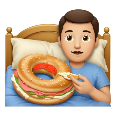 guy in bed eating a bagel sticker